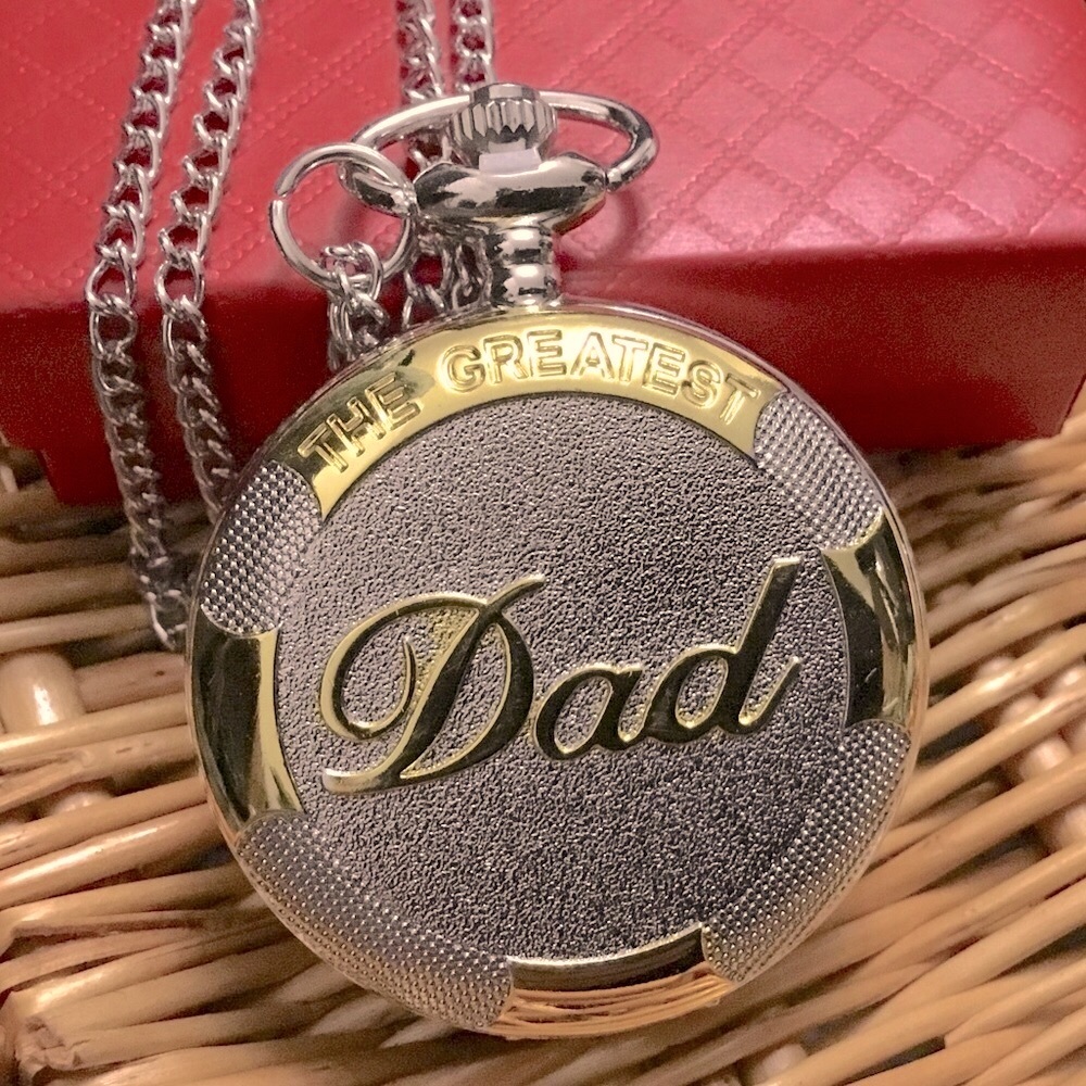 Pocket Watch The Greatest Dad Long Chain Quartz Analog Retro with Gift Box